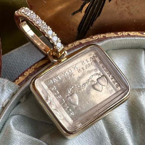 Platinum closed back classic intaglio seal pendant with diamond enabailer