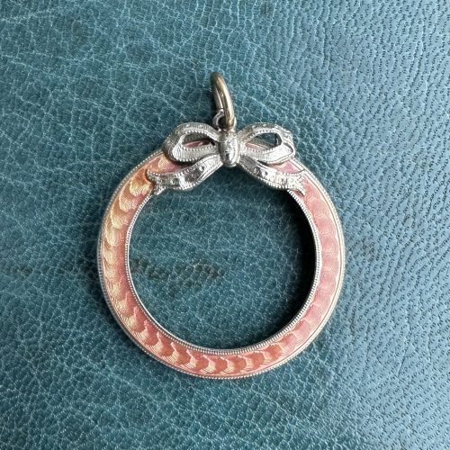 Antique 14ct Gold, Silver & Guilloche Enamel Pendant