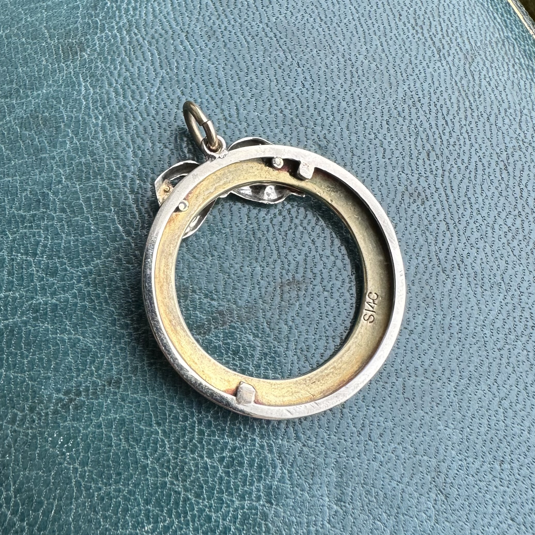 Antique 14ct Gold, Silver & Guilloche Enamel Pendant - Image 6