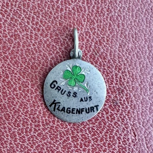 Antique Art Nouveau Silver & Enamel Four Leaf Clover Pendant