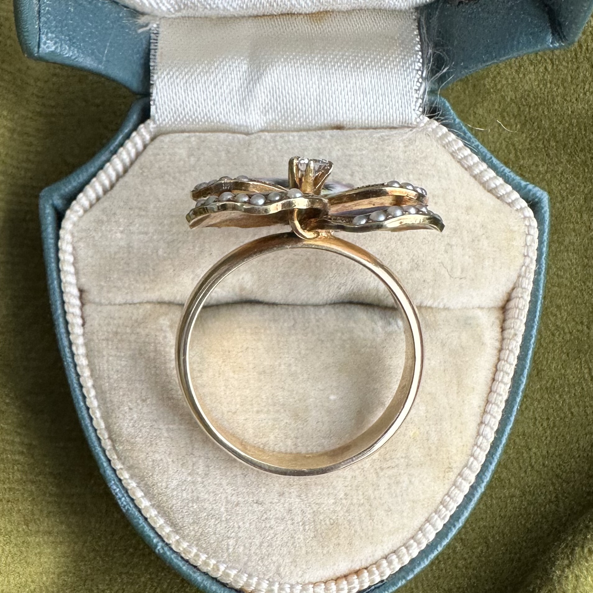 Antique 14ct Gold, Enamel, Seed Pearl & Diamond Pansy Ring - Image 4