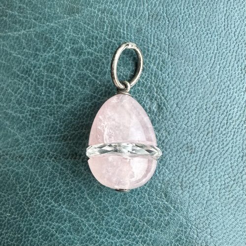 Antique Rose Quartz, Rock Crystal & Silver Egg Pendant