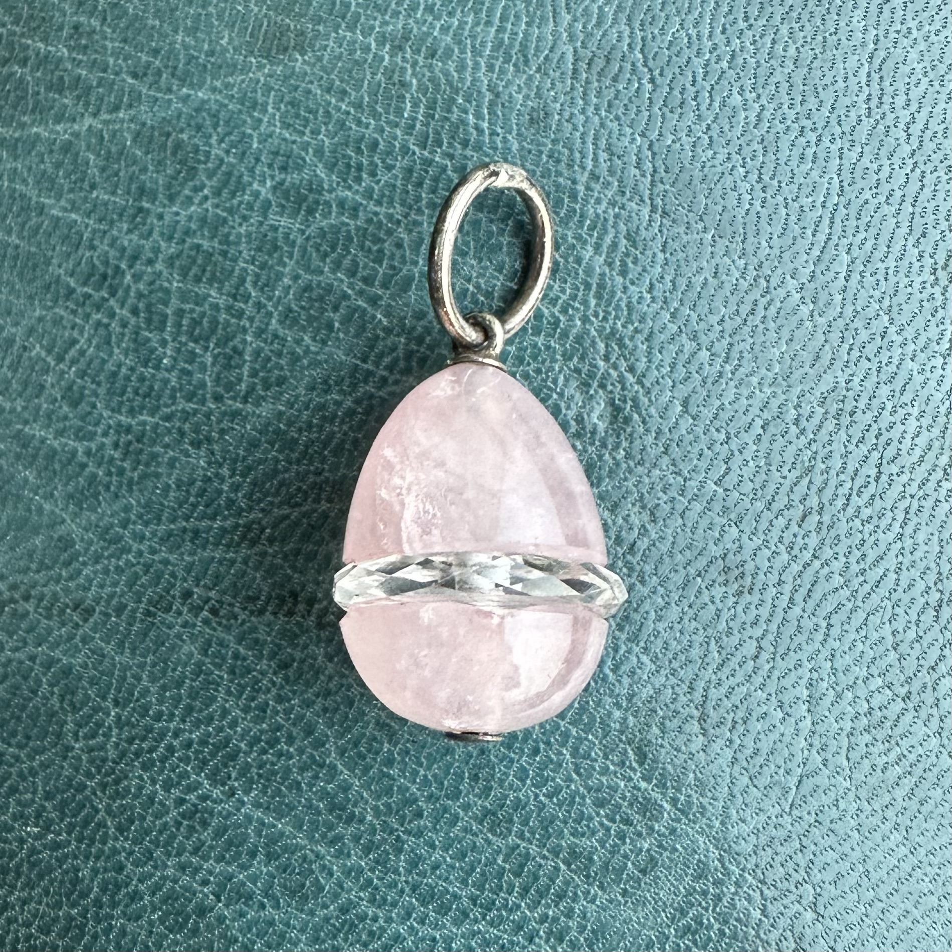 Antique Rose Quartz, Rock Crystal & Silver Egg Pendant