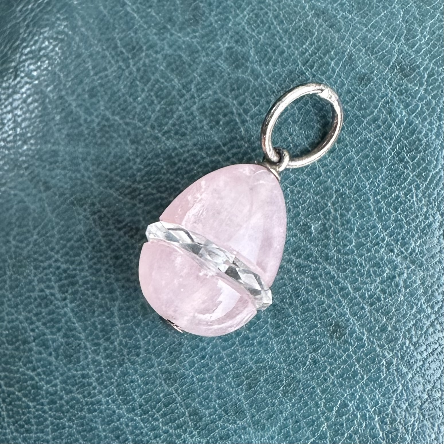 Antique Rose Quartz, Rock Crystal & Silver Egg Pendant - Image 4