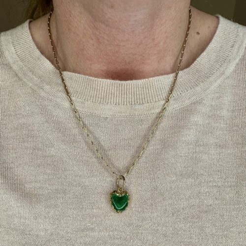 Antique 18ct Gold & Green Enamel Heart with 14ct Gold Split Ring