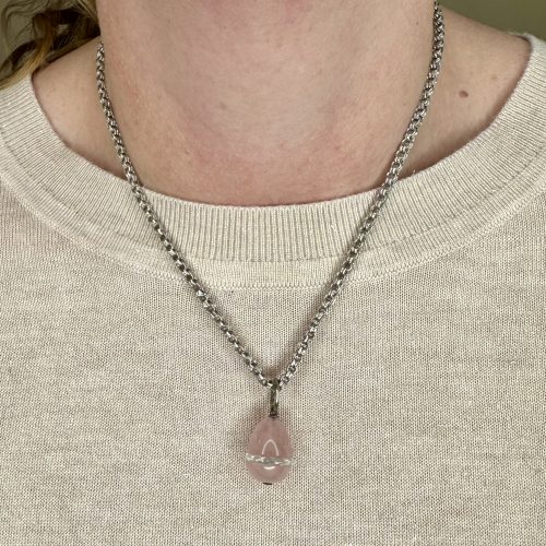 Antique Rose Quartz, Rock Crystal & Silver Egg Pendant