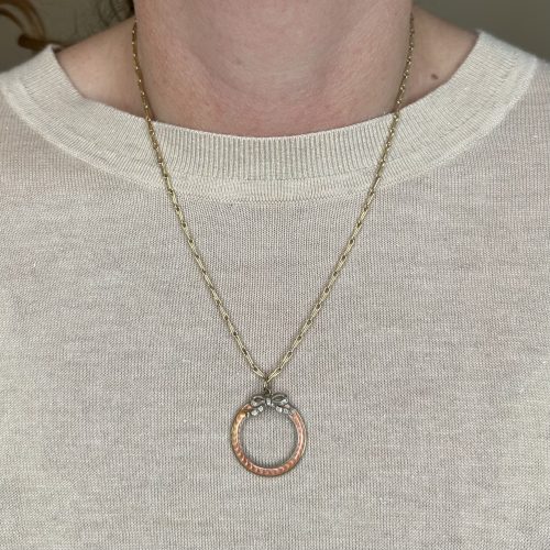 Antique 14ct Gold, Silver & Guilloche Enamel Pendant