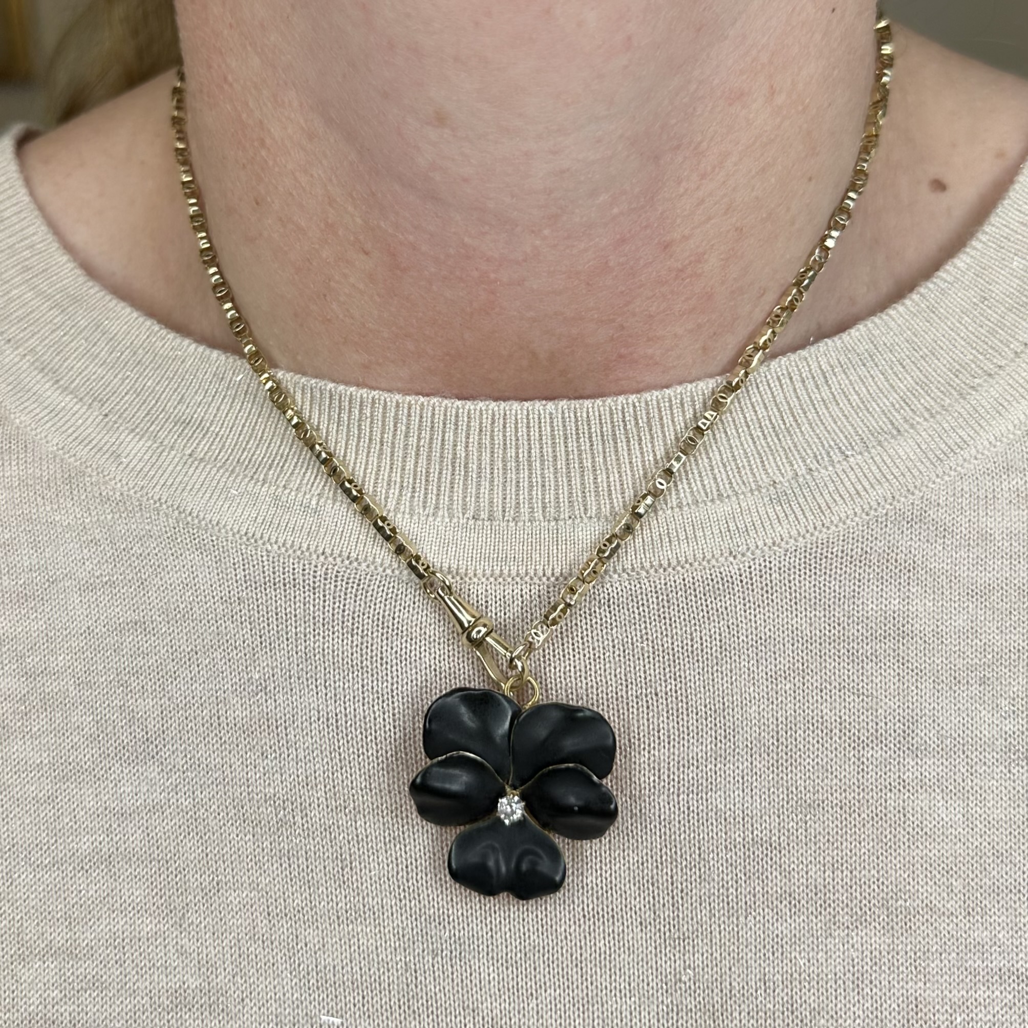 Victorian 18ct Gold Black Enamel & Diamond Pansy Brooch & Pendant - Image 2