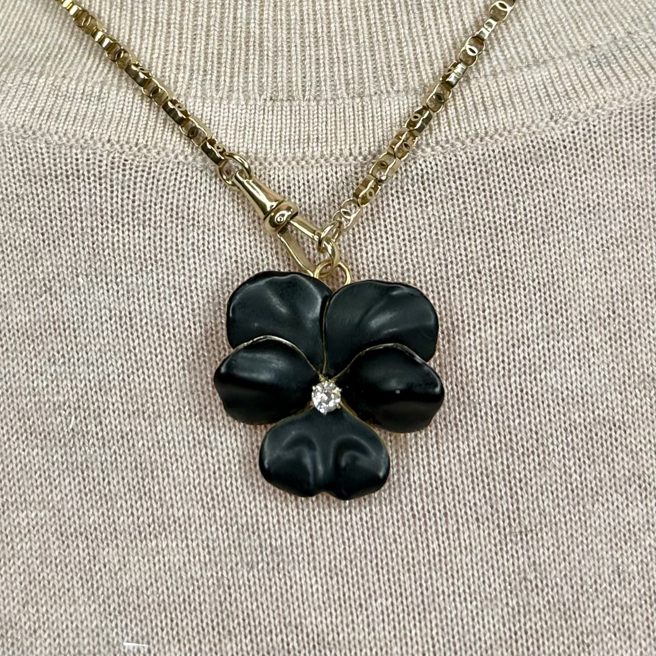 Victorian 18ct Gold Black Enamel & Diamond Pansy Brooch & Pendant - Image 11