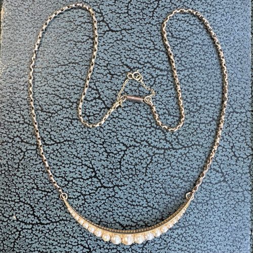 Antique 15ct Gold & Pearl Crescent Necklace