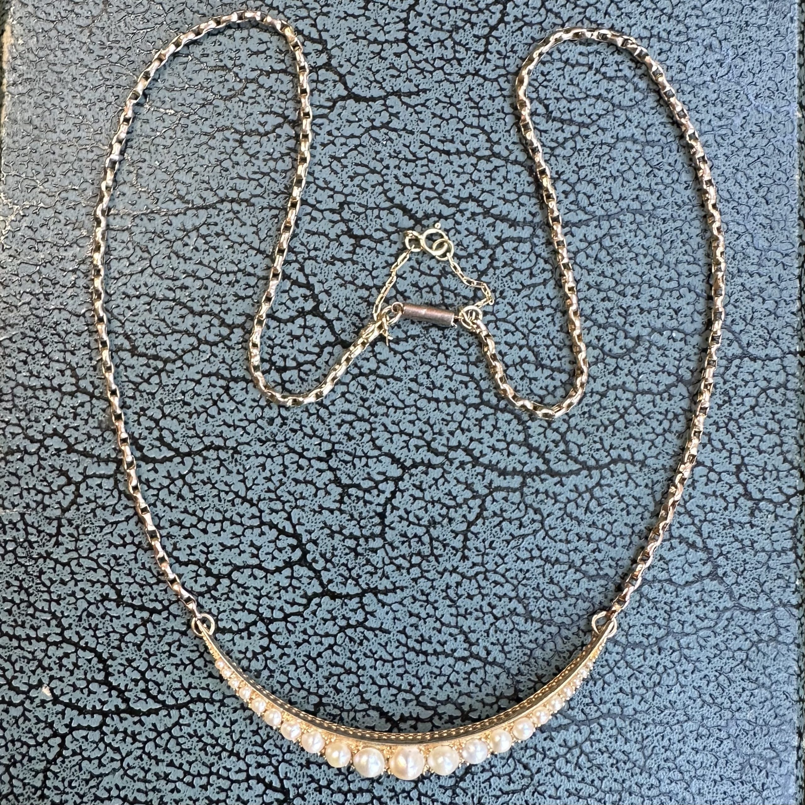 Antique 15ct Gold & Pearl Crescent Necklace