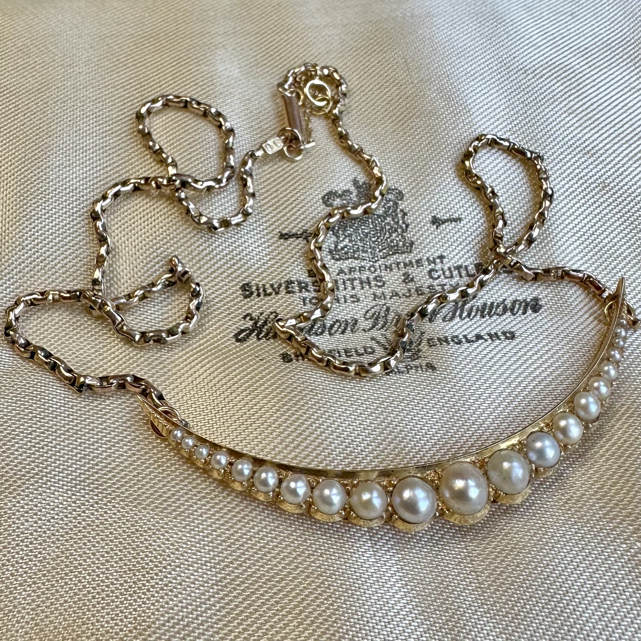 Antique 15ct Gold & Pearl Crescent Necklace - Image 8