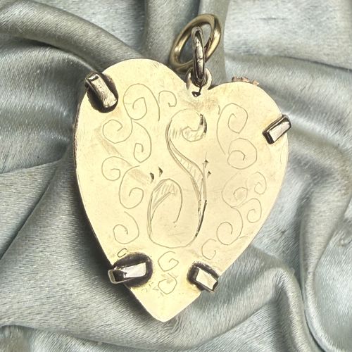 Antique Gold, Turquoise & Seed Pearl Heart Pendant