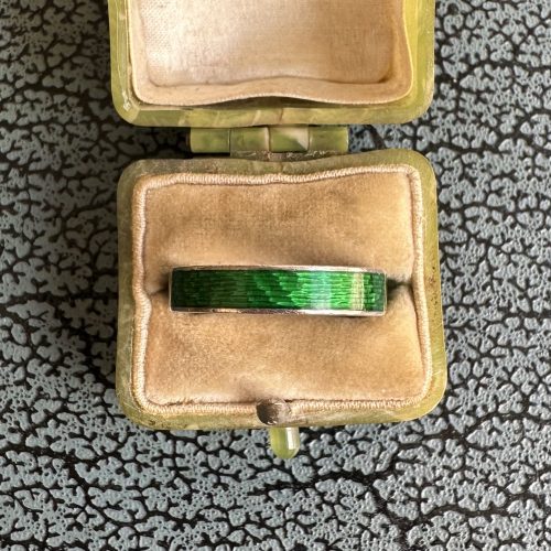 Vintage Garrard Sterling Silver & Green Enamel Ring