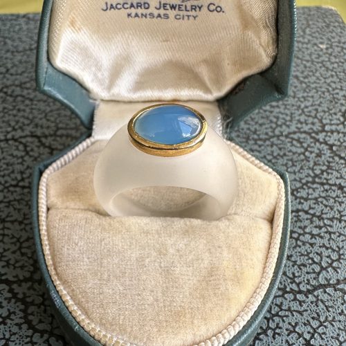 Vintage Rock Crystal & Blue Chalcedony Cabochon Ring