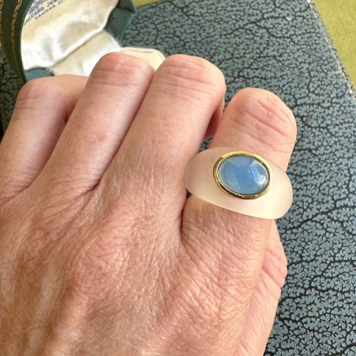 Vintage Rock Crystal & Blue Chalcedony Cabochon Ring