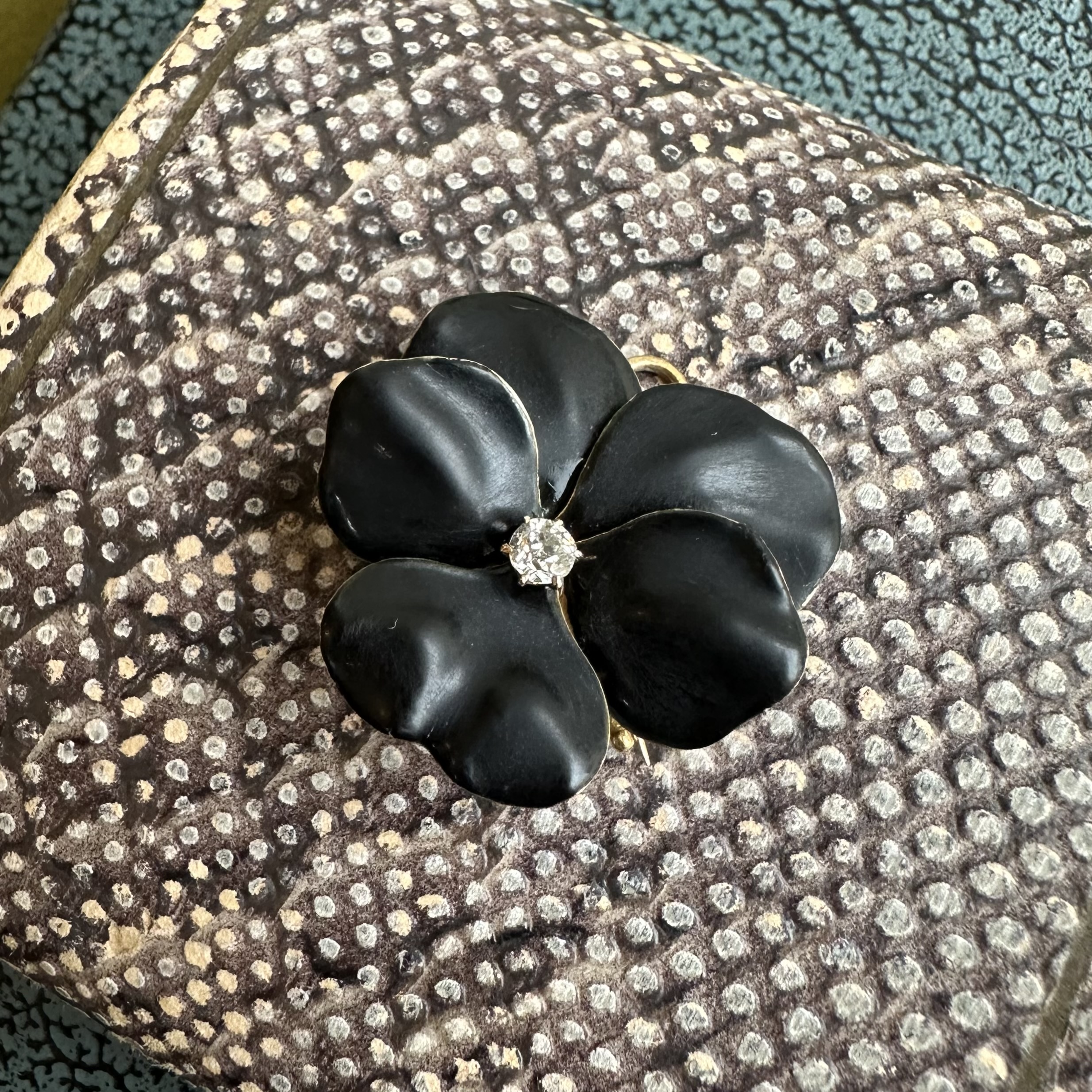 Victorian 18ct Gold Black Enamel & Diamond Pansy Brooch & Pendant - Image 7