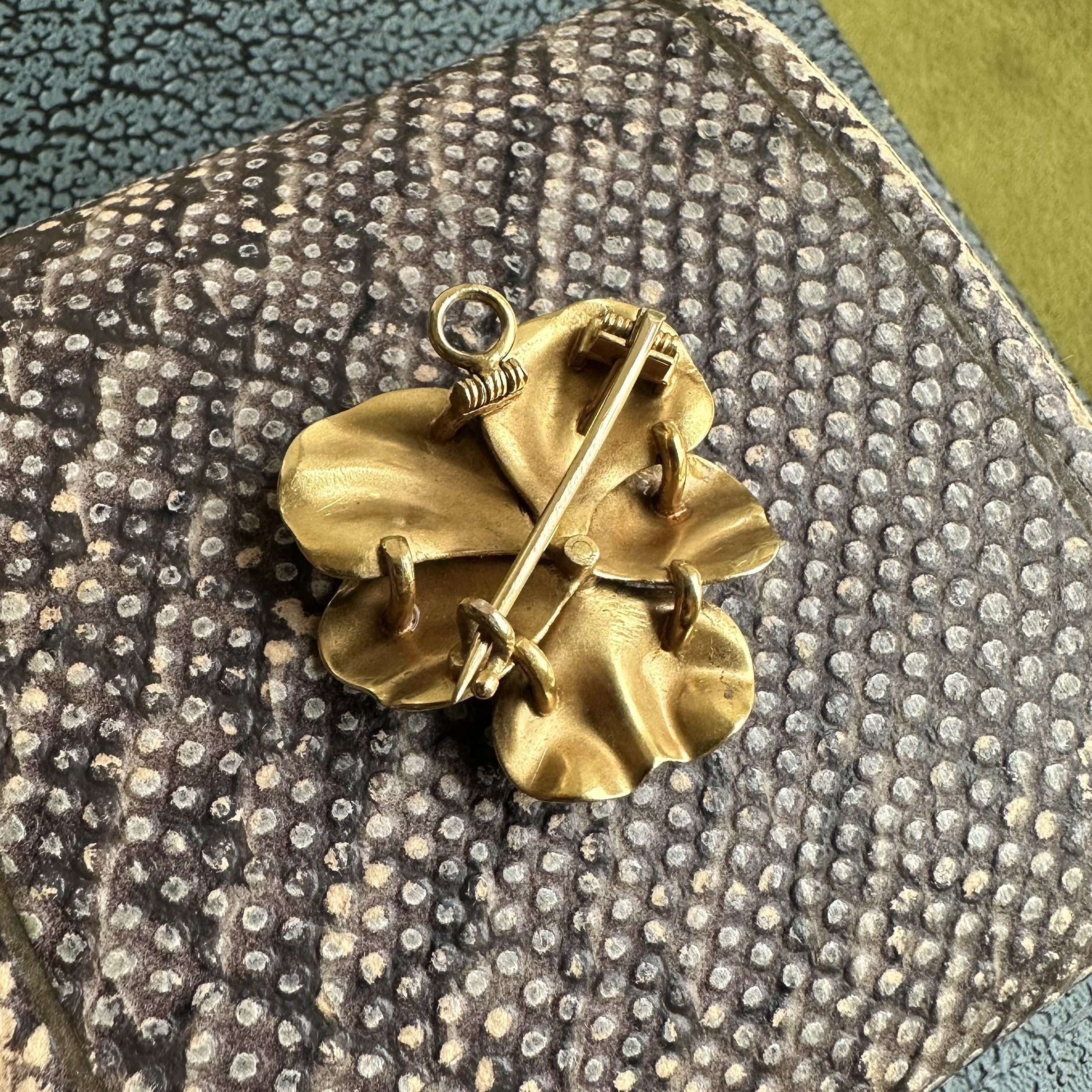 Victorian 18ct Gold Black Enamel & Diamond Pansy Brooch & Pendant - Image 9