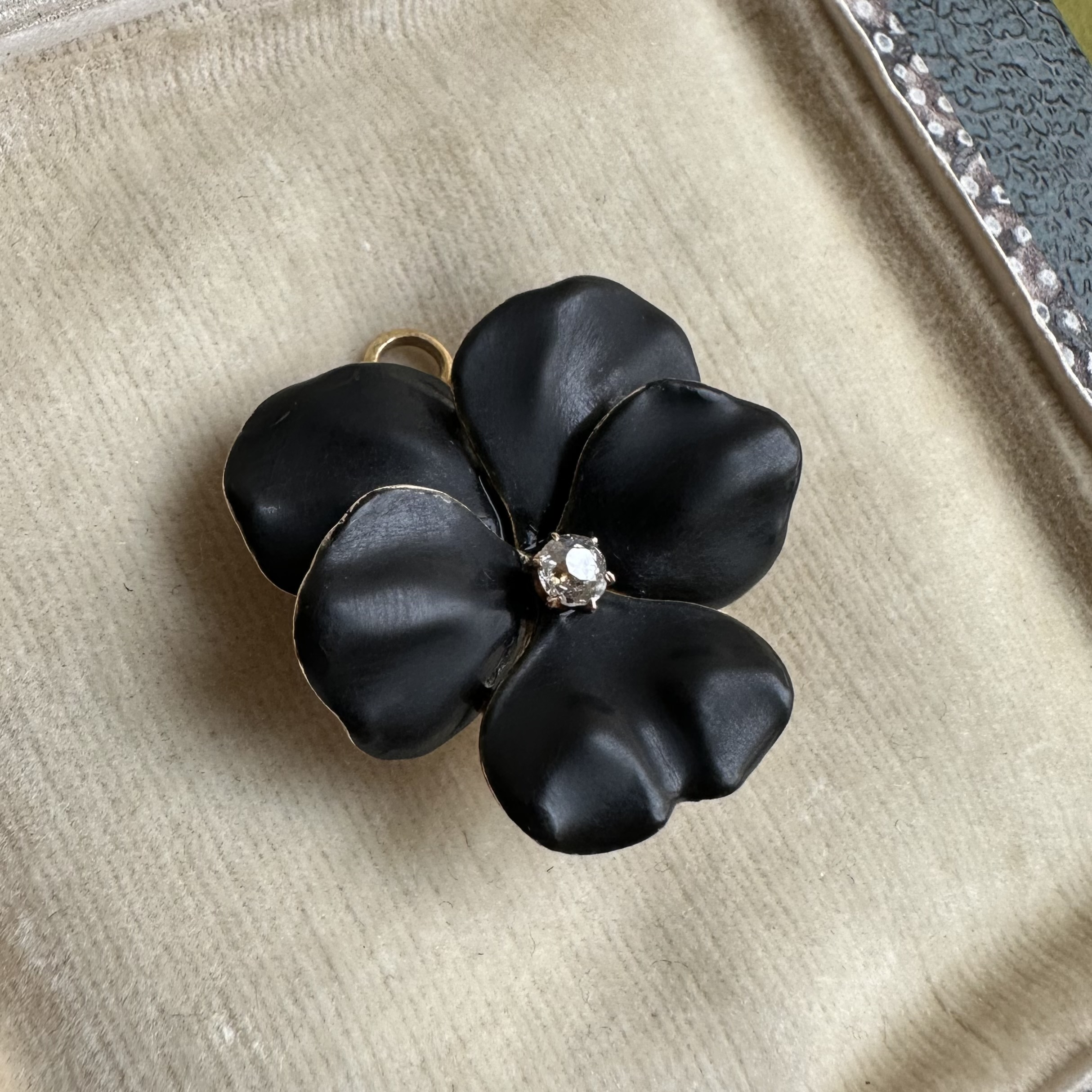 Victorian 18ct Gold Black Enamel & Diamond Pansy Brooch & Pendant - Image 3
