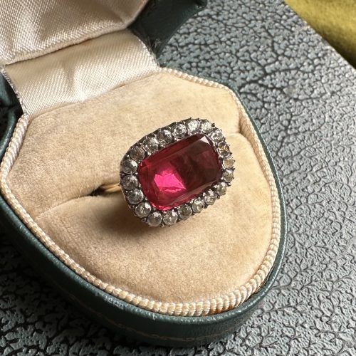Georgian Brooch Conversion Ring With Closed Back Red & White Paste