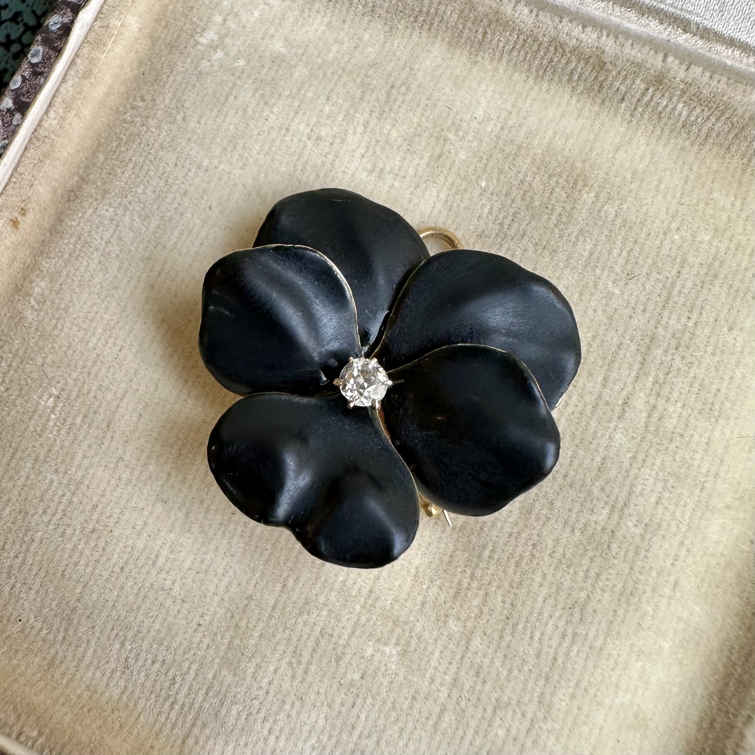 Victorian 18ct Gold Black Enamel & Diamond Pansy Brooch & Pendant - Image 4