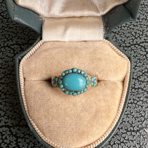 Georgian 18ct Gold & Turquoise Cabochon Forget Me Not Ring