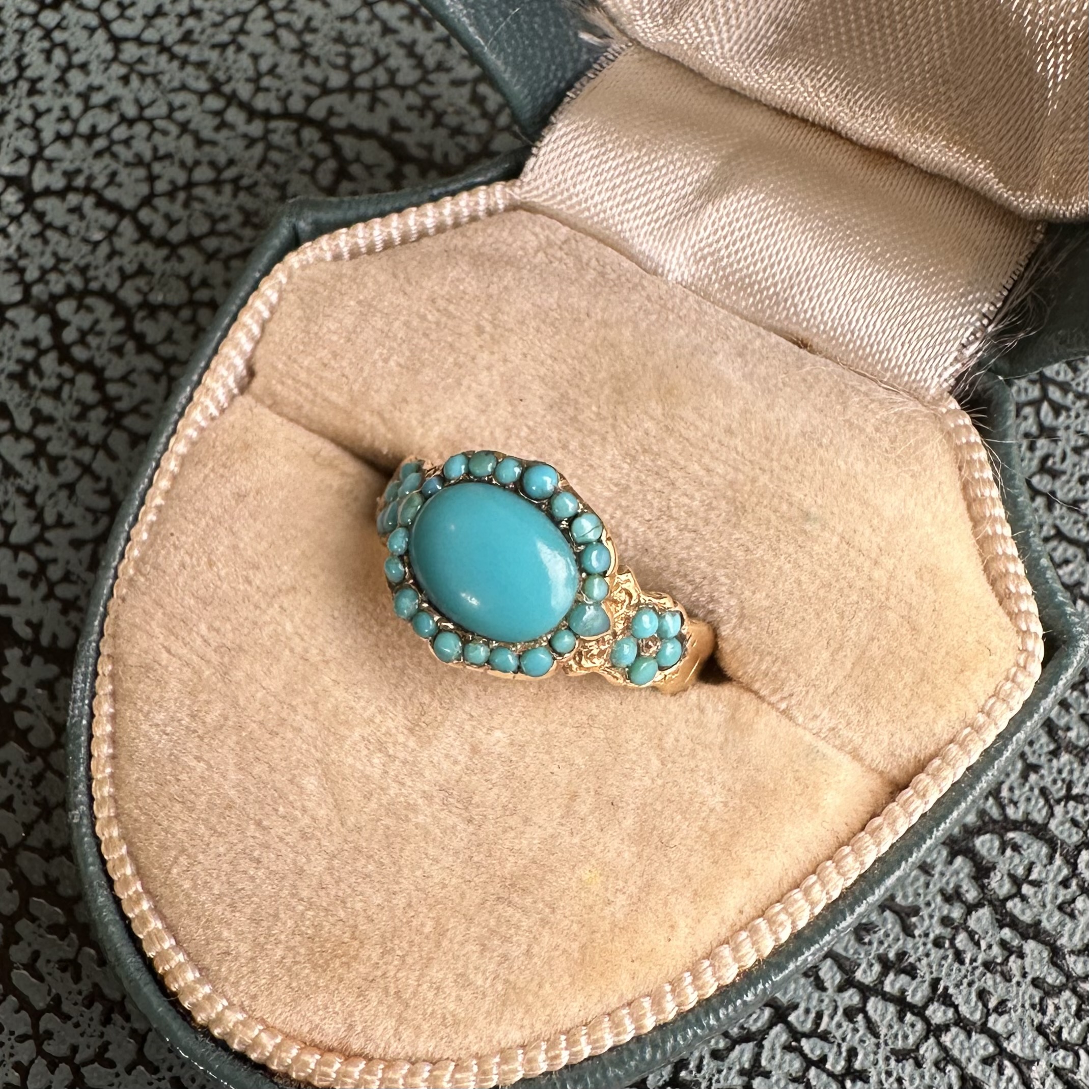 Georgian 18ct Gold & Turquoise Cabochon Forget Me Not Ring - Image 4