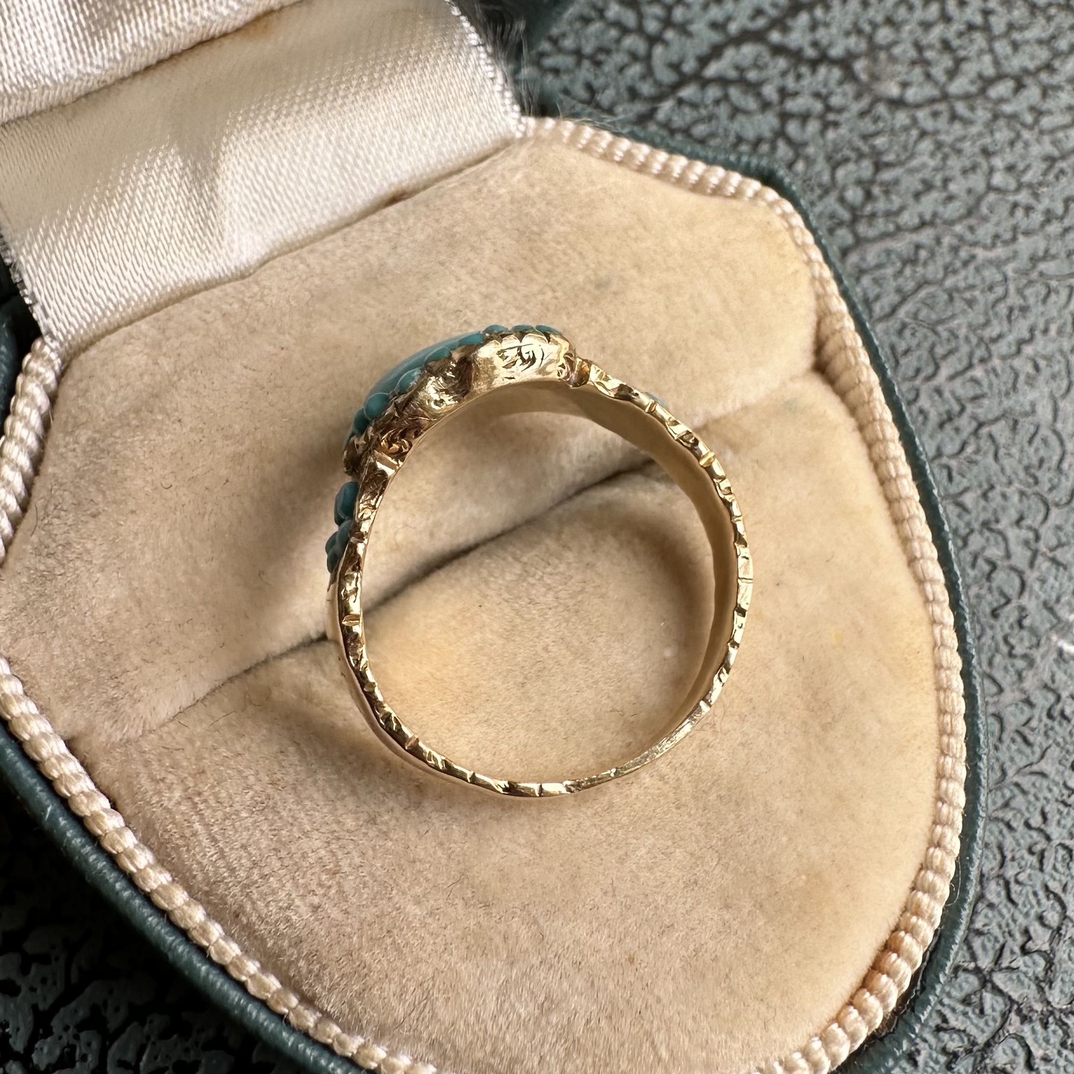 Georgian 18ct Gold & Turquoise Cabochon Forget Me Not Ring - Image 6