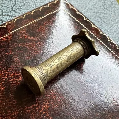 Double Ended Brass Desk Seal With Dinna Forget + Gothic Initial