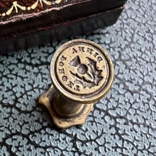 Double Ended Brass Desk Seal With Dinna Forget + Gothic Initial