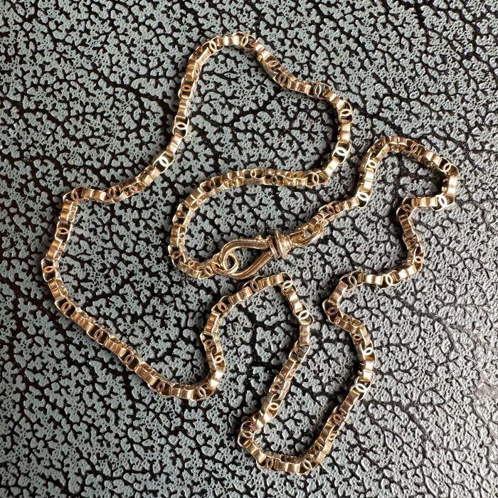 Antique 15ct Gold C-link Chain With Swivelling Screw Dog Clip Clasp - Image 7