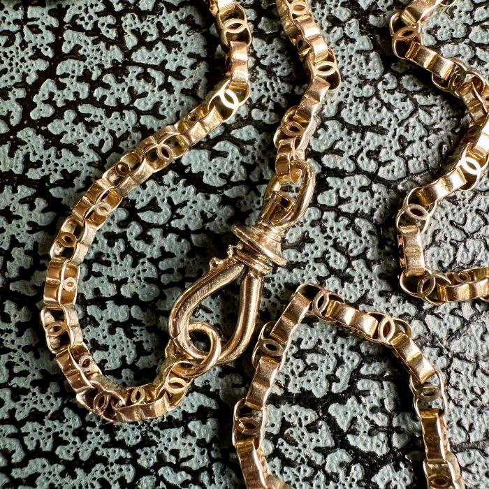 Antique 15ct Gold C-link Chain With Swivelling Screw Dog Clip Clasp - Image 8