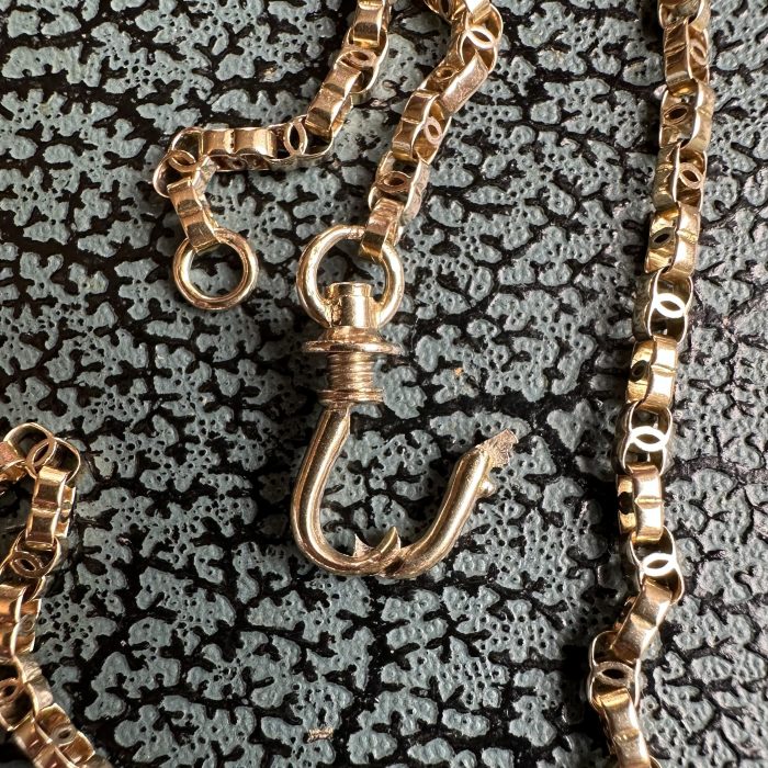 Antique 15ct Gold C-link Chain With Swivelling Screw Dog Clip Clasp - Image 11