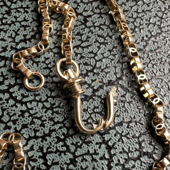 Antique 15ct Gold C-link Chain With Swivelling Screw Dog Clip Clasp - Image 12