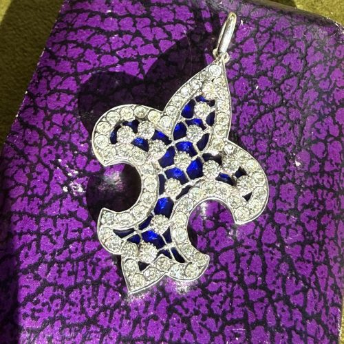Antique Enamel Fleur De Lis Pendant