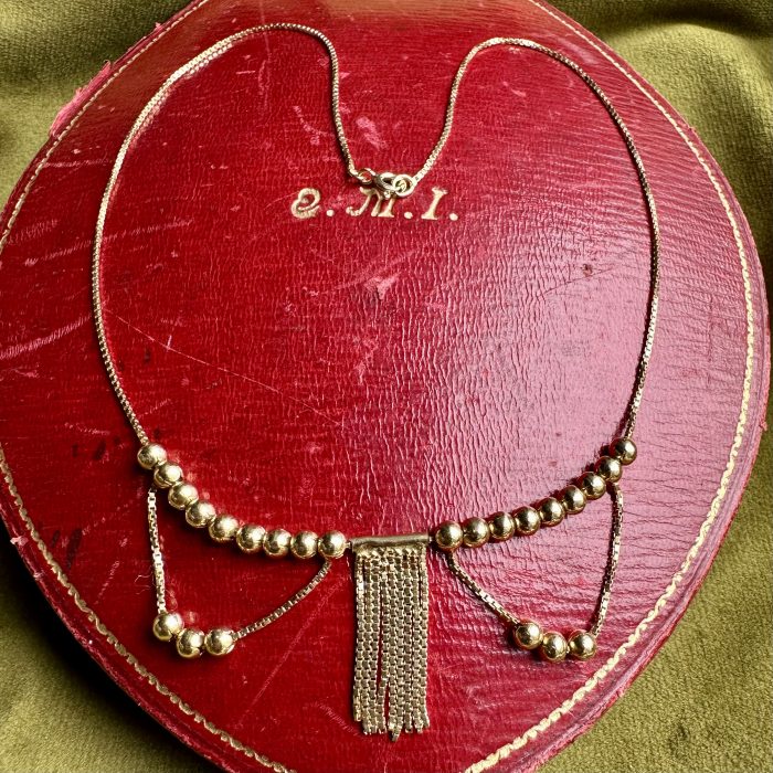 Vintage 18ct Gold Box Link Fringe, Bead & Swag Necklace