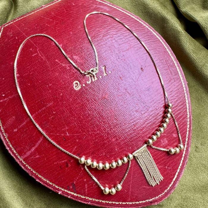Vintage 18ct Gold Box Link Fringe, Bead & Swag Necklace - Image 2