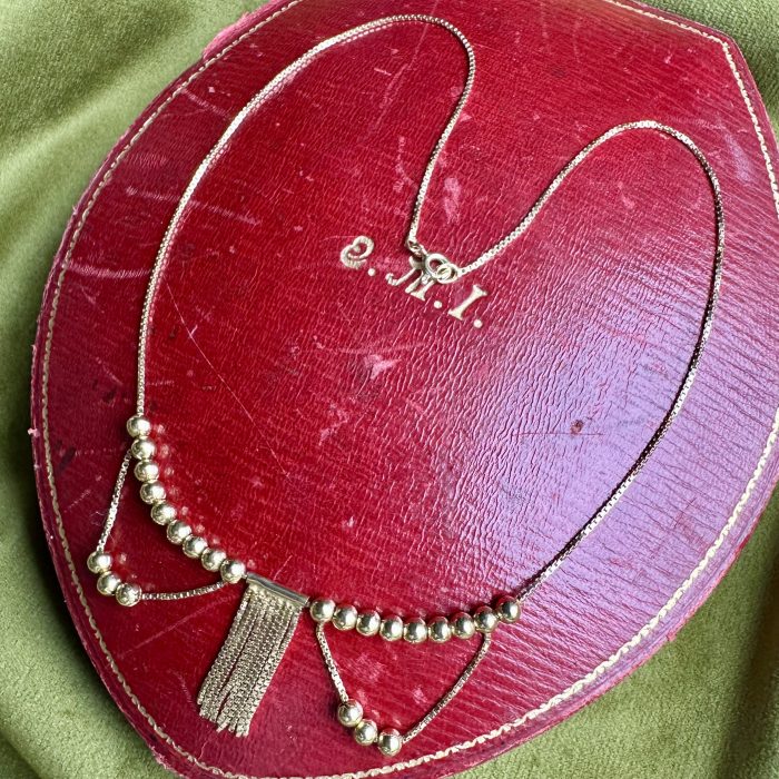 Vintage 18ct Gold Box Link Fringe, Bead & Swag Necklace - Image 3