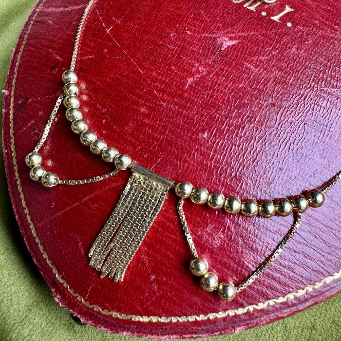 Vintage 18ct Gold Box Link Fringe, Bead & Swag Necklace - Image 5