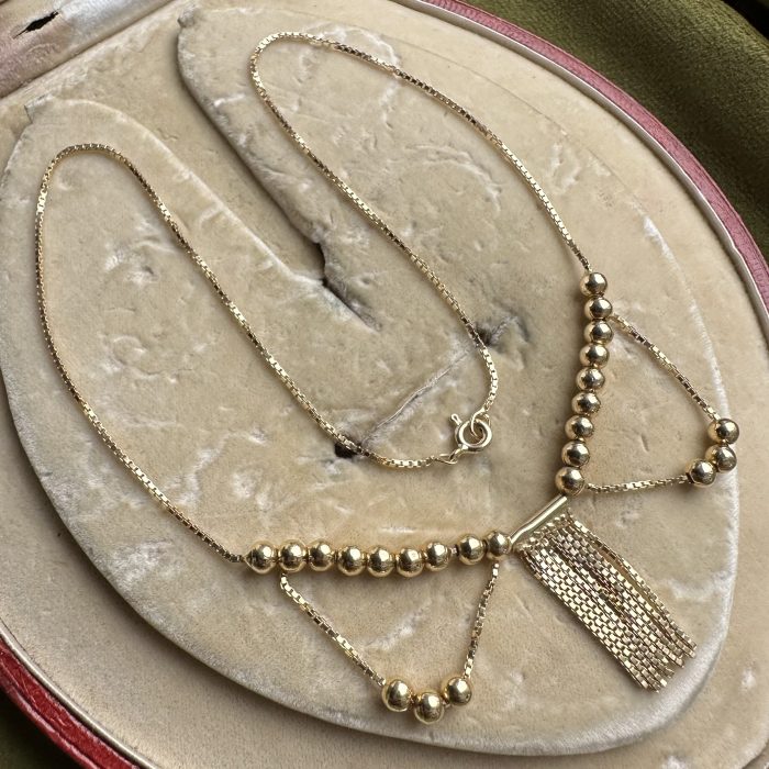 Vintage 18ct Gold Box Link Fringe, Bead & Swag Necklace - Image 6