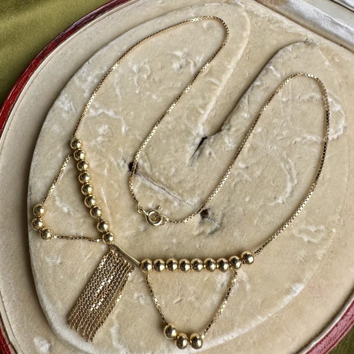 Vintage 18ct Gold Box Link Fringe, Bead & Swag Necklace - Image 7