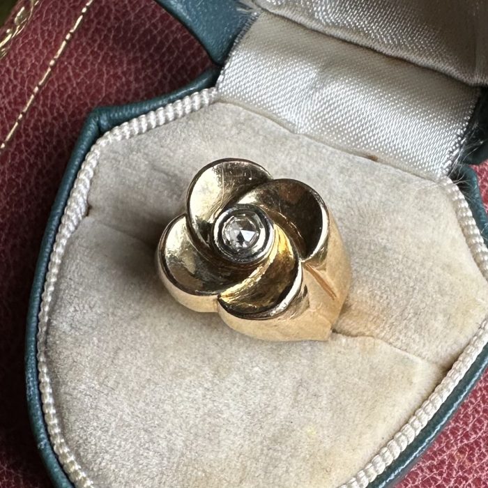 18ct Gold Rose Cut Diamond Quatrefoil Blossom Ring - Image 5