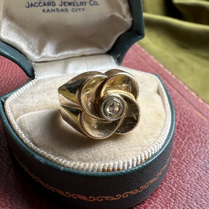 18ct Gold Rose Cut Diamond Quatrefoil Blossom Ring - Image 8