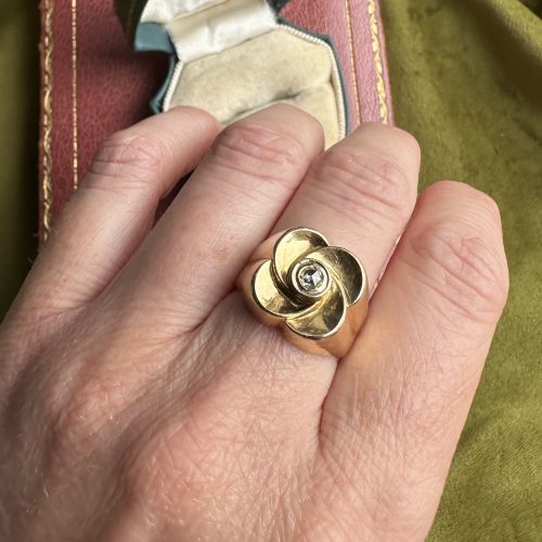 18ct Gold Rose Cut Diamond Quatrefoil Blossom Ring
