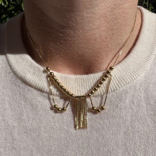 Vintage 18ct Gold Box Link Fringe, Bead & Swag Necklace