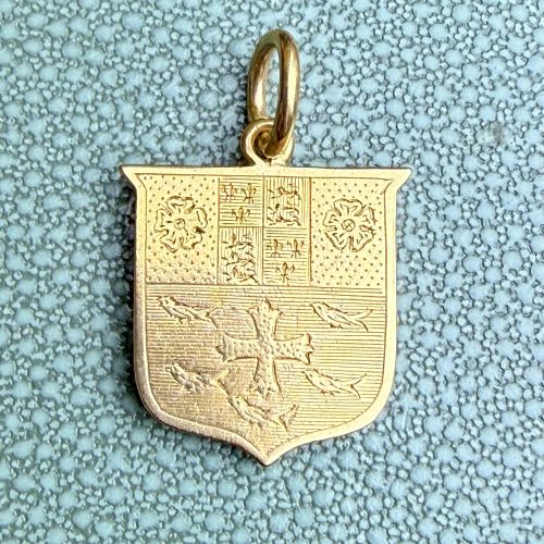 Antique Engraved Heraldic Gold Shield Pendant
