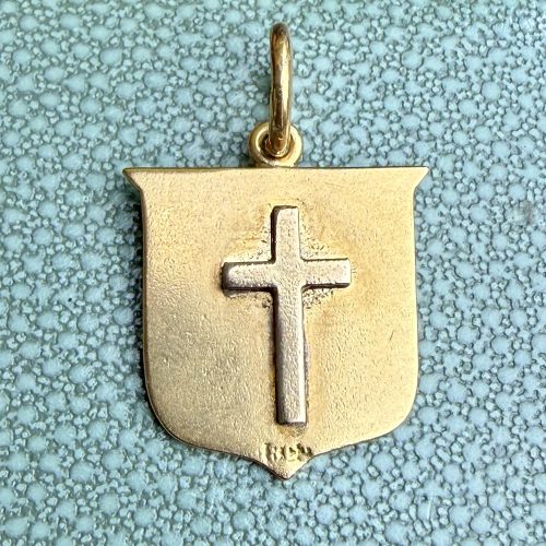 Antique Engraved Heraldic Gold Shield Pendant