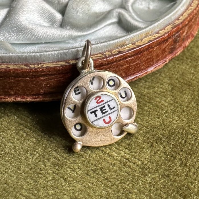 Vintage Articulated 9ct Gold & Enamel 'To Tell You I Love You' Telephone Charm
