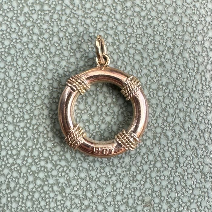 Antique 9ct Gold & Pearl Life Saver Ring Charm - Image 4