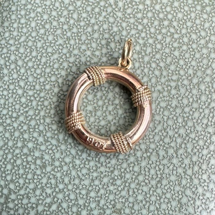 Antique 9ct Gold & Pearl Life Saver Ring Charm - Image 6